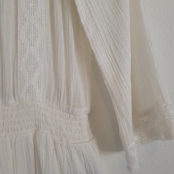 Aerie Womens Size XS White Gauze Summer Mini Dress Crochet trim Long Sleeve Boho - Picture 5 of 14